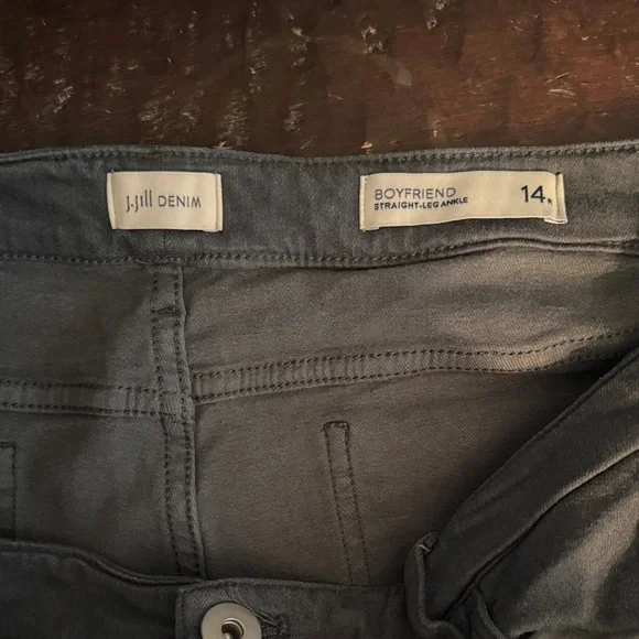 J.Jill Denim Boyfriend Straight Leg Ankle Dark Olive Green Jeans Size 14 - Picture 4 of 5